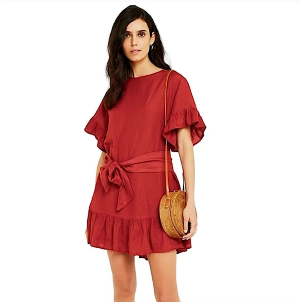 Urban Outfitters Red Ruffle Mini Dress Large L - Picture 4 of 12